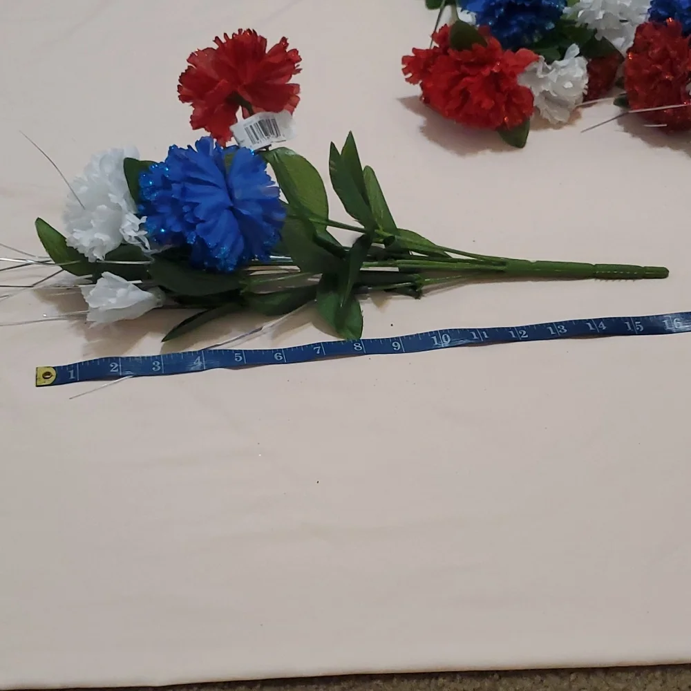 3 Faux Carnations with Silver Decor Bushes